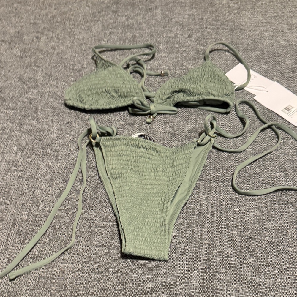 Palm Swim + Resort Green Textured Bikini Set